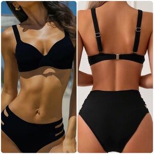 Black Push Up Cut Out Bikini Set